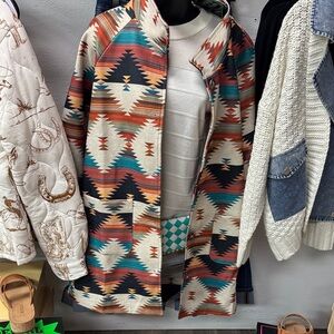 Southwestern Print Button Down Shirt in Teal and Orange